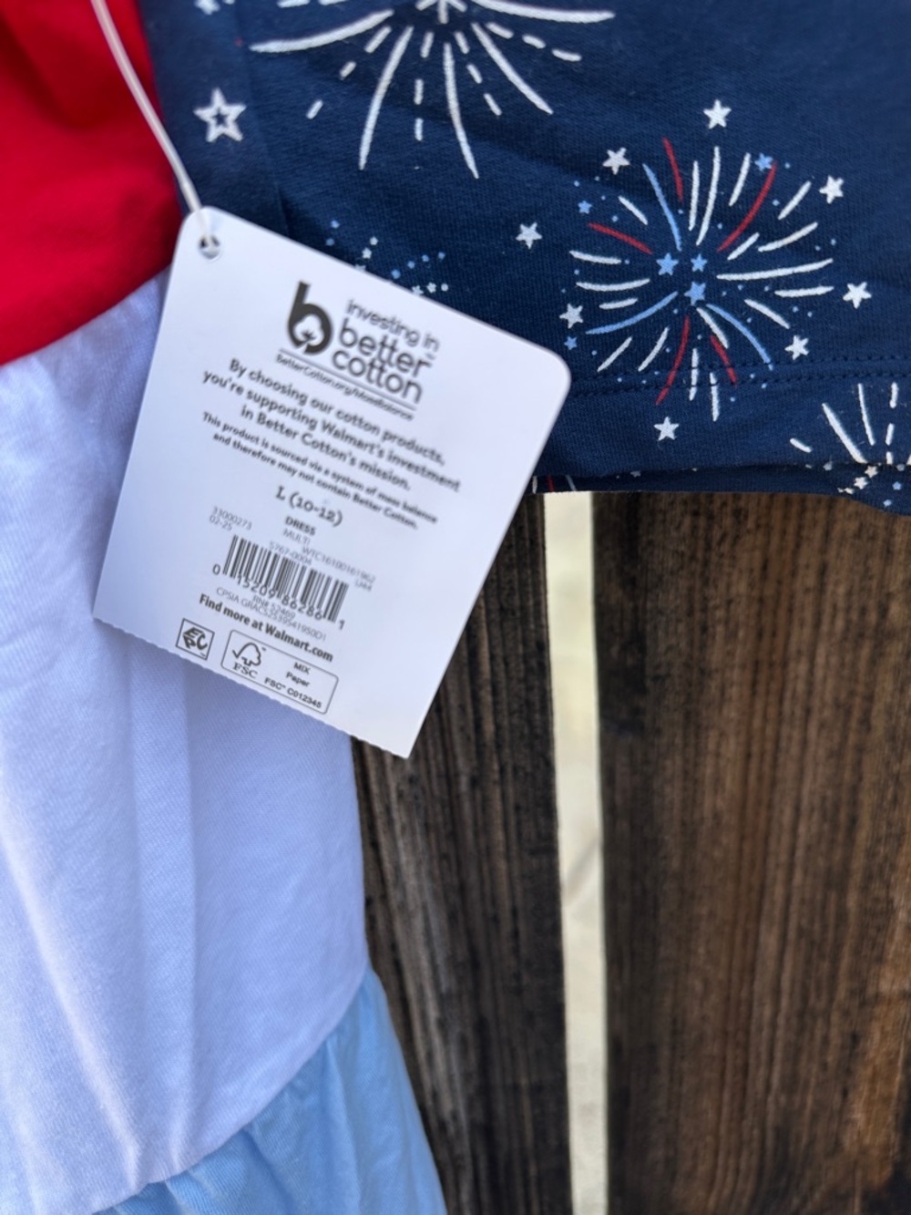 Girls Patriotic Red White & Navy Tiered Dress with Firework Print July 4th - Picture 2 of 6